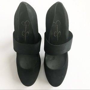 Jessica Simpson black suede pump w/ elastic strap